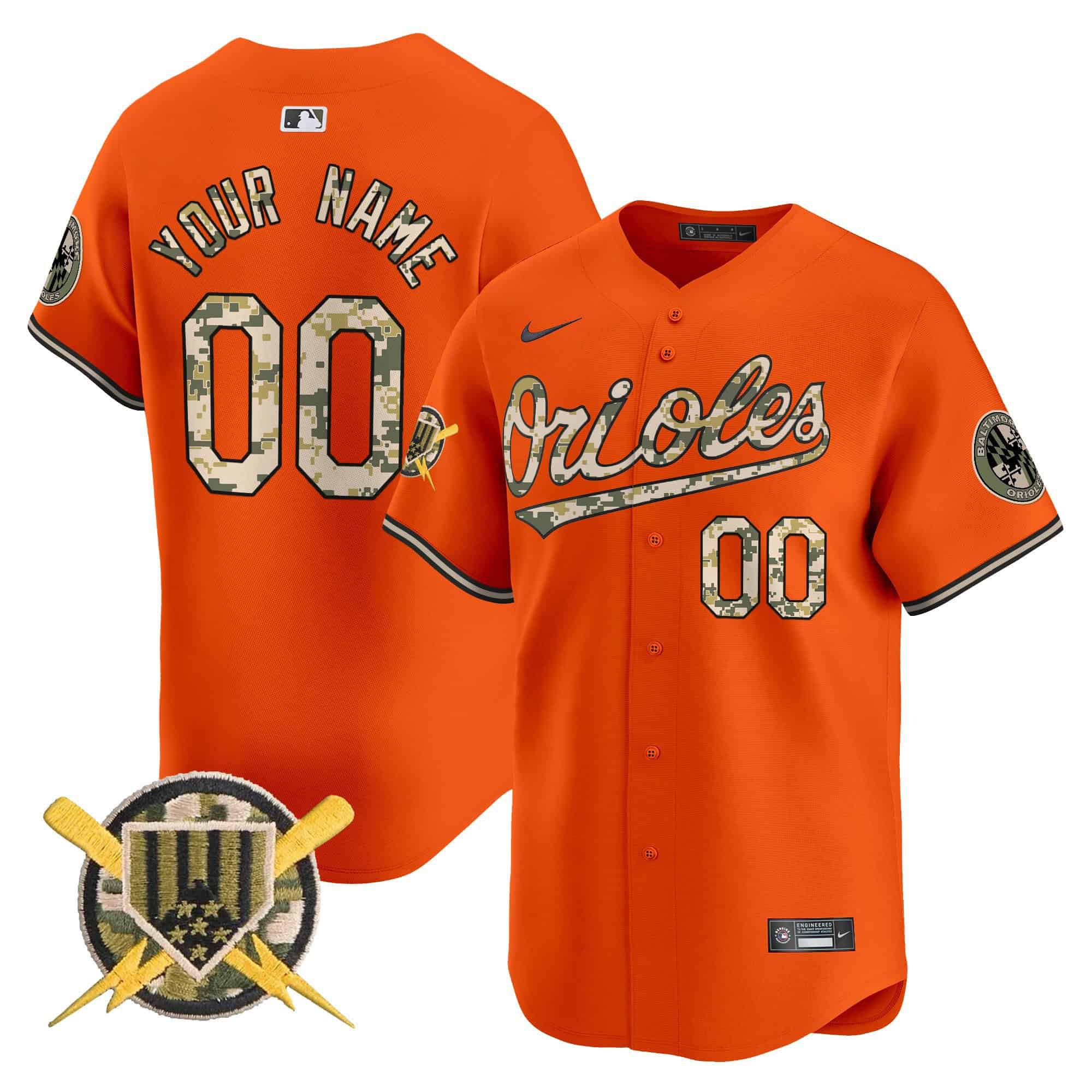 Men Baltimore Orioles Orange 2024 Nike Armed Forces Day Vapor Premier Limited Custom MLB Jersey->customized mlb jersey->Custom Jersey